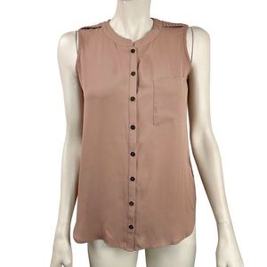 Bellatrix Nude Light Camel Button Front Sleeveless Blouse